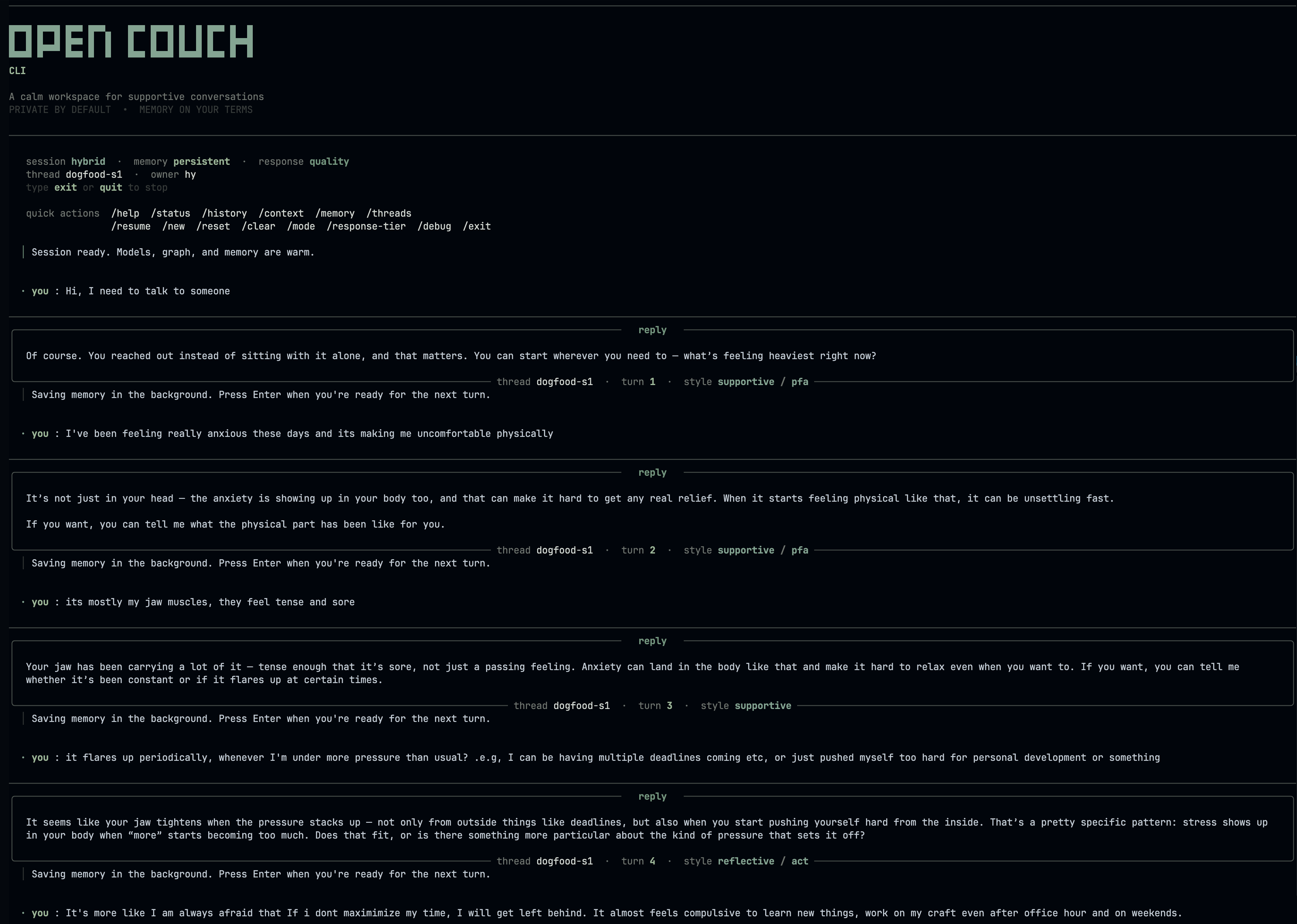 OpenCouch CLI session